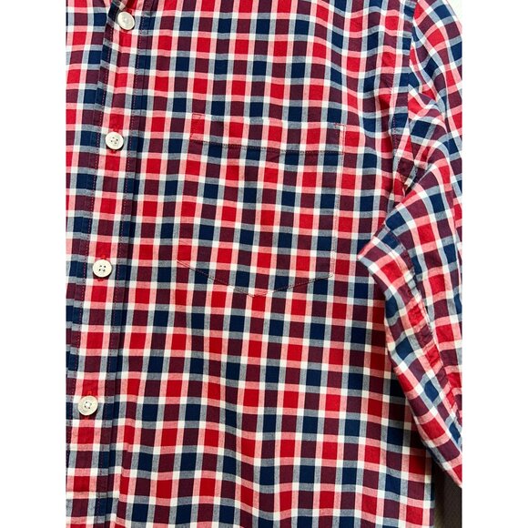 J. Crew Button Down Shirt Mens M Red Navy Plaid Long-Sleeve Classic Casual - Picture 7 of 13